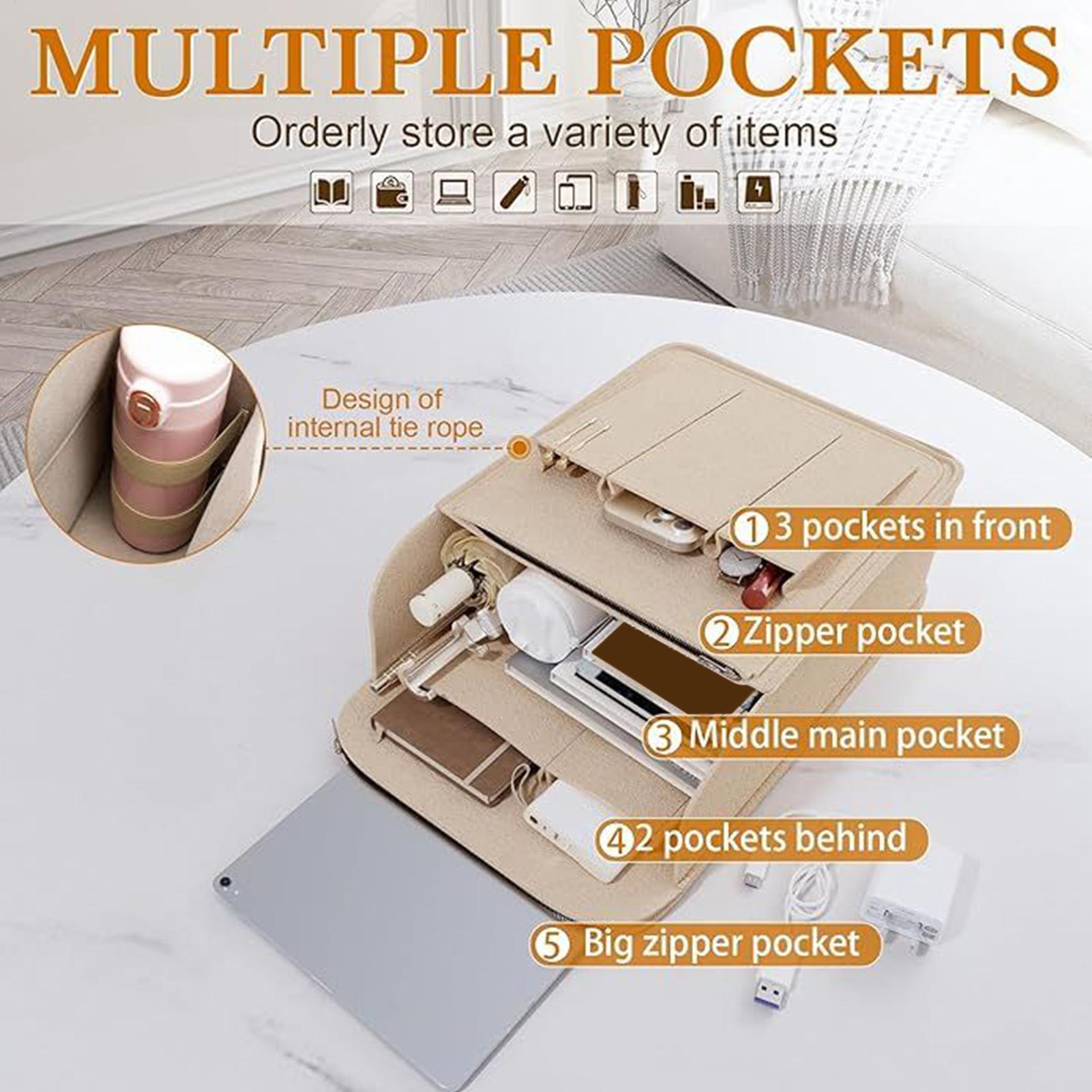 Backpack Insert Organizer - กระเป๋าจัดระเบียบสำหรับใส่ในกระเป๋าเป้ ความจุขนาดใหญ่ พกพาสะดวก กระเป๋าเก็บของหลายช่องสำหรับเครื่องสำอางและโทรศัพท์