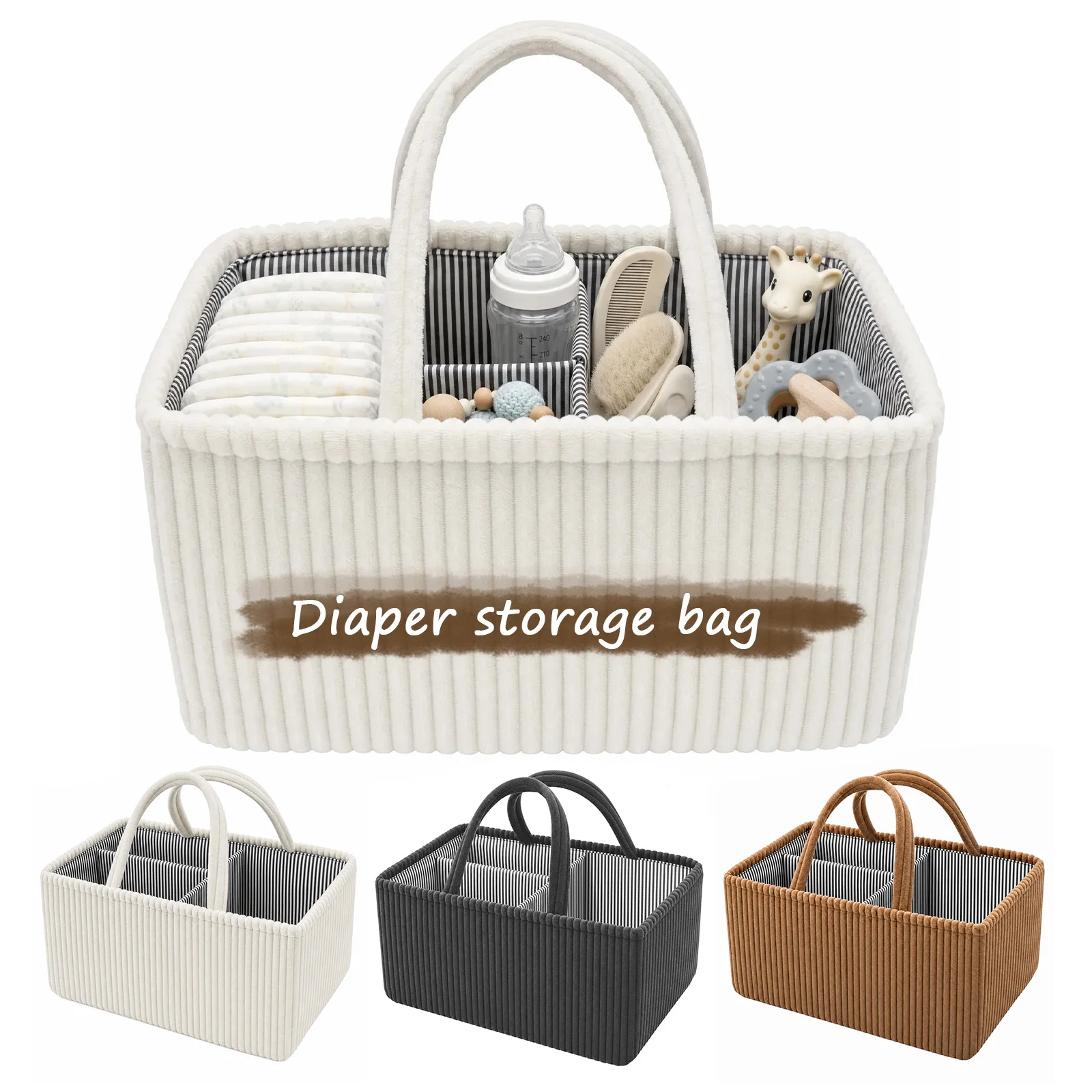 Backpack Diaper Bag - ตะกร้าเก็บผ้าอ้อมเด็กแบบพับได้ กระเป๋าเก็บของสำหรับเปลี่ยนผ้าอ้อมพร้อมหูหิ้ว ตะกร้าจัดเก็บผลิตภัณฑ์สำหรับเด็ก