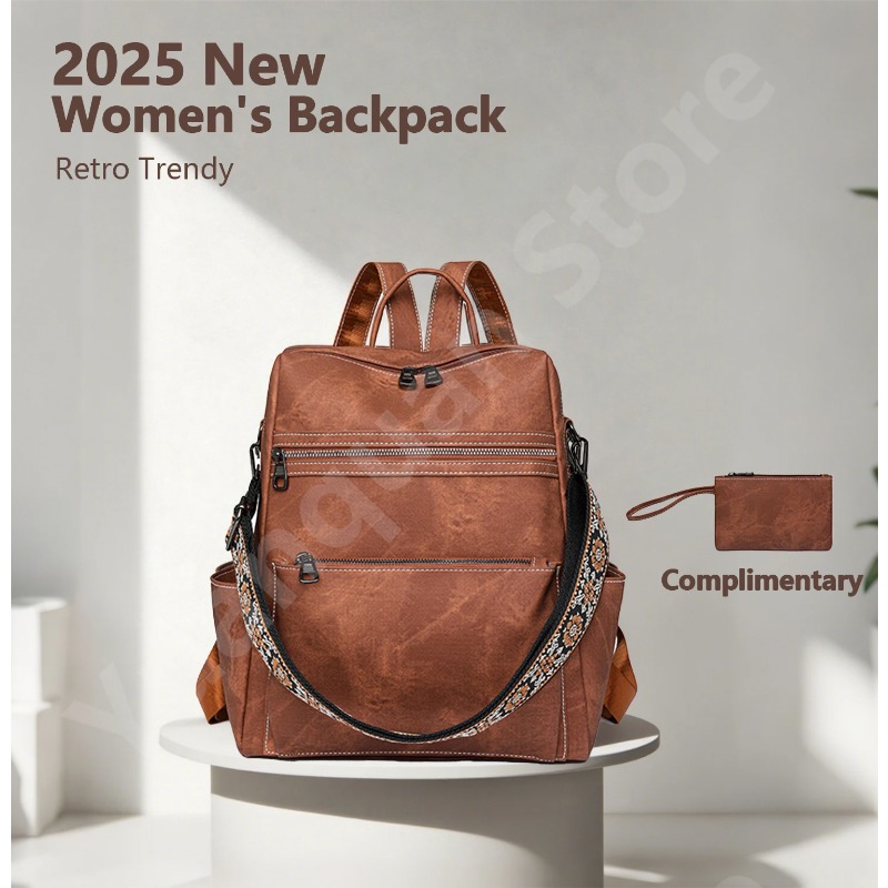 Travel Backpack Anti Theft - กระเป๋าเป้สะพายหลังหนัง PU กันน้ำ ป้องกันการโจรกรรม แฟชั่น ความจุขนาดใหญ่